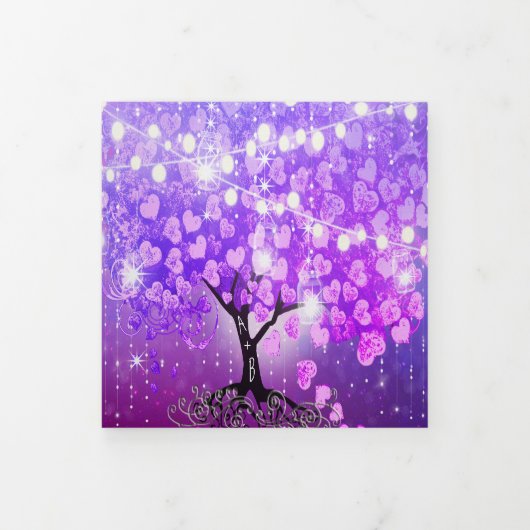 Elegant Paars roze hartsriet Drieluik Uitnodiging (Cover)