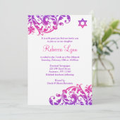 Elegant Paars roze Vlaams Bat Mitzvah Kaart (Staand voorkant)