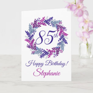 Elegant Paars Roze Wreath 85th Birthday Kaart