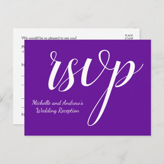 Elegant Paars "rsvp"-Briefkaart Briefkaart (Voorkant / Achterkant)