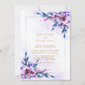 Elegant Paars Rustic Peony Gold Geometric Wedding Kaart (Voorkant)