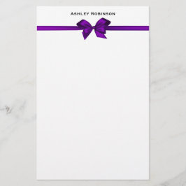 Elegant Paars Satin Bow op White Briefpapier