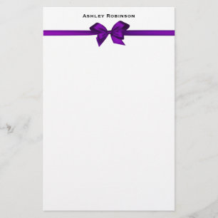 Elegant Paars Satin Bow op White Briefpapier