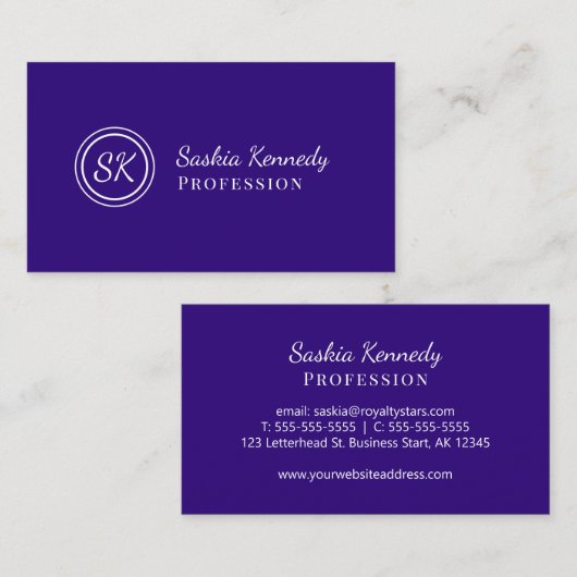 Elegant Paars Script Professional Monogram Visitekaartje (Voorkant / Achterkant)