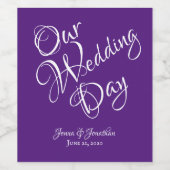 Elegant Paars Script Wedding Wijn Etiket