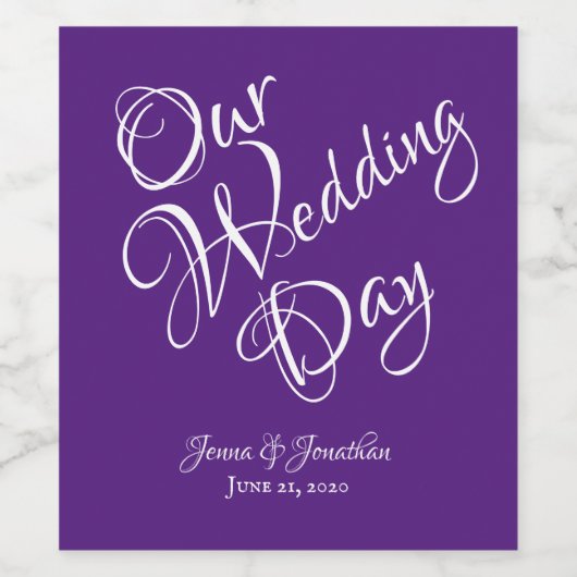 Elegant Paars Script Wedding Wijn Etiket (Enkel label)