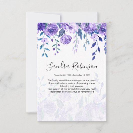 Elegant Paars Shades Memorial Hartelijk dank Bedankkaart (Voorkant)