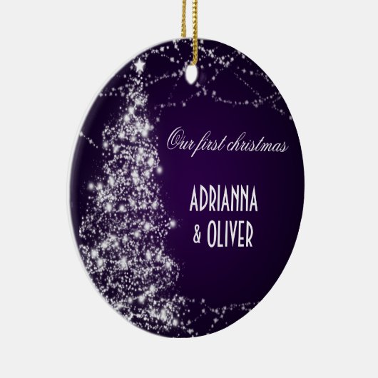Elegant Paars Shimmering Tree First Kerstmis Keramisch Ornament (Rechts)