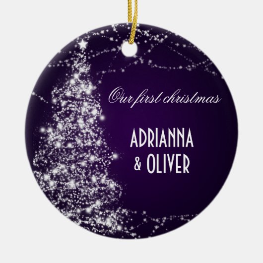 Elegant Paars Shimmering Tree First Kerstmis Keramisch Ornament (Voorkant)