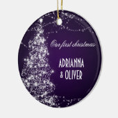 Elegant Paars Shimmering Tree First Kerstmis Keramisch Ornament (Links)