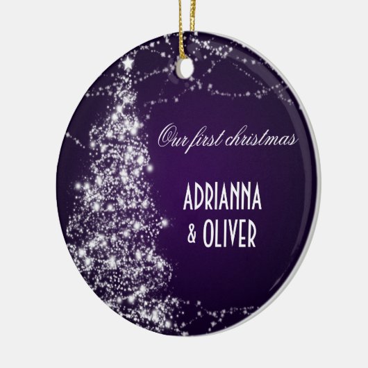 Elegant Paars Shimmering Tree First Kerstmis Keramisch Ornament (Links)