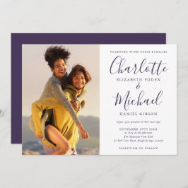 Elegant Paars Signature Script Photo Weddenschap Kaart