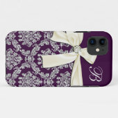 Elegant Paars Silver Damask Diamond Bow Monogram Case-Mate iPhone Case (Achterkant (horizontaal))