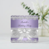 Elegant Paars Silver Diamond Pearl Birthday Party Kaart (Staand voorkant)