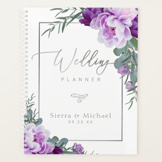 Elegant Paars & Silver Floral Eucalyptus Wedding Planner (Voorkant)