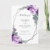 Elegant Paars & Silver Floral Folded Wedding Programma (Voorkant)
