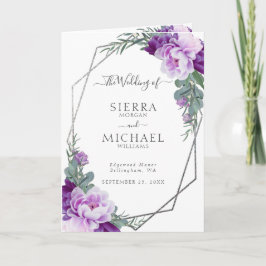 Elegant Paars & Silver Floral Folded Wedding Programma