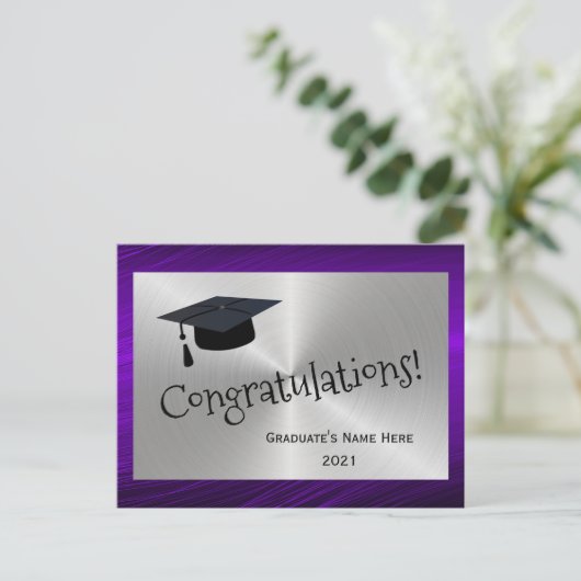 Elegant Paars Silver Gefeliciteerd Afstuderen Briefkaart (Staand voorkant)