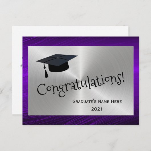 Elegant Paars Silver Gefeliciteerd Afstuderen Briefkaart (Voorkant / Achterkant)