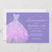 Elegant Paars Silver Glitter Dress Quinceanera Kaart (Voorkant)