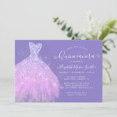 Elegant Paars Silver Glitter Dress Quinceanera Kaart (Staand voorkant)