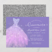 Elegant Paars Silver Glitter Dress Quinceanera Kaart (Voorkant / Achterkant)