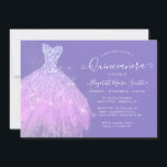 Elegant Paars Silver Glitter Dress Quinceanera Kaart<br><div class="desc">Modern Elegant Paars Violet Silver Glitter Sparkle Floral Dress Gown Quinceanera 15th Birthday Invitation</div>