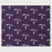 Elegant Paars & Silver Glitter Kerstmis Holly Cadeaupapier (Vlak)