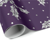 Elegant Paars & Silver Glitter Kerstmis Holly Cadeaupapier (Rol Hoek)