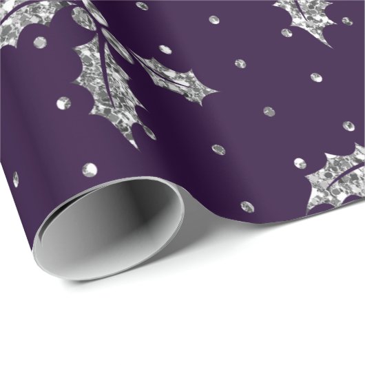Elegant Paars & Silver Glitter Kerstmis Holly Cadeaupapier (Rol Hoek)