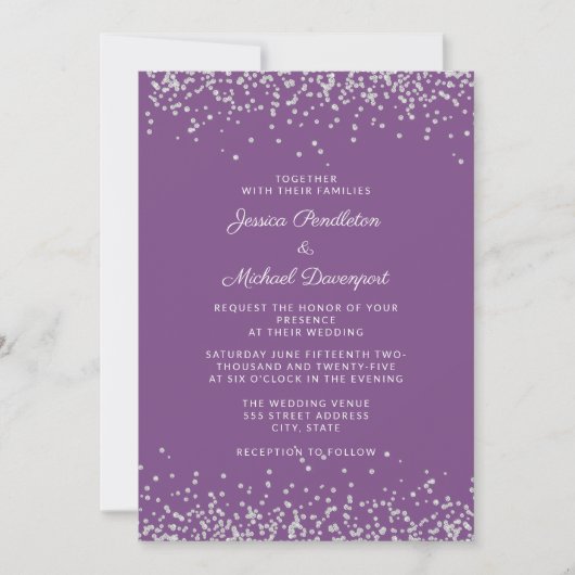 Elegant Paars Silver Glitter Wedding Kaart (Voorkant)