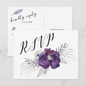 Elegant Paars Silver Gray Floral RSVP-antwoord Uitnodiging Briefkaart (Voorkant / Achterkant)