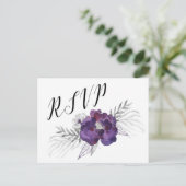 Elegant Paars Silver Gray Floral RSVP-antwoord Uitnodiging Briefkaart (Staand voorkant)