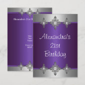 Elegant Paars Silver Jewel 21st Birthday Kaart (Voorkant / Achterkant)