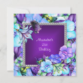 Elegant Paars Silver Jewel Flowers 21st Birthday Kaart (Voorkant)