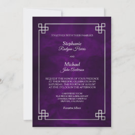 Elegant Paars Silver Lijst Wedding Kaart