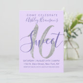 Elegant Paars Silver Sequin Glitter Sweet 16 Kaart (Staand voorkant)