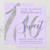 Elegant Paars Silver Sequin Glitter Sweet 16 Kaart (Voorkant / Achterkant)