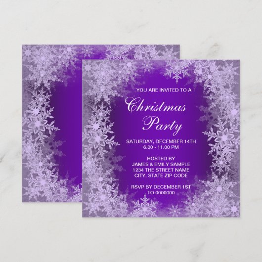 Elegant Paars Snowflake kerstfeest Kaart (Voorkant / Achterkant)