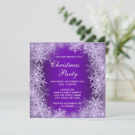 Elegant Paars Snowflake kerstfeest Kaart (Staand voorkant)