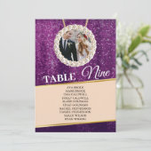Elegant Paars Sparkly Photo Seating Chart Kaart (Staand voorkant)