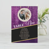 Elegant Paars Sparkly Photo Seating Chart Kaart (Staand voorkant)