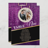 Elegant Paars Sparkly Photo Seating Chart Kaart (Voorkant / Achterkant)