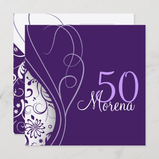 Elegant paars Square Invitation Kaart (Voorkant / Achterkant)