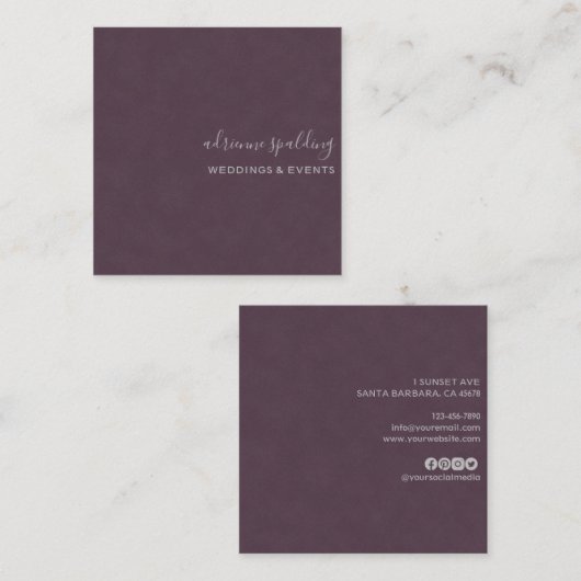 Elegant Paars Suede Leather Texture Professional Vierkante Visitekaartje (Voorkant / Achterkant)