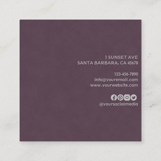 Elegant Paars Suede Leather Texture Professional Vierkante Visitekaartje (Achterkant)