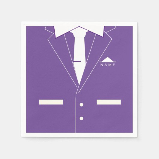 Elegant Paars Suit & White Necktie - Jouw naam toe Servet (Voorkant)