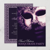 Elegant Paars Sweet 16 Masquerade Party Invites Kaart (Voorkant / Achterkant)