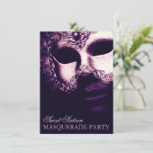 Elegant Paars Sweet 16 Masquerade Party Invites Kaart (Staand voorkant)