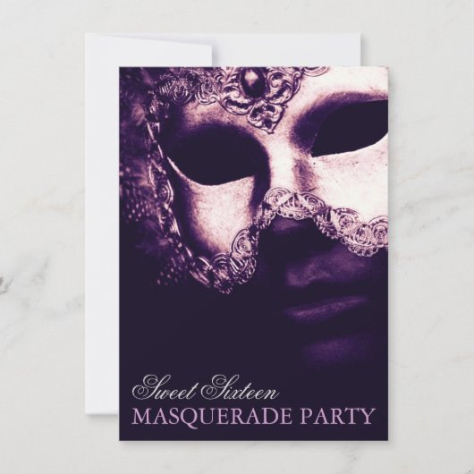 Elegant Paars Sweet 16 Masquerade Party Invites Kaart (Voorkant)
